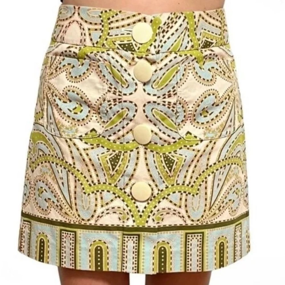 J. Crew Mod Trastevere Button Down A Line Mini Skirt in Lime Paisley